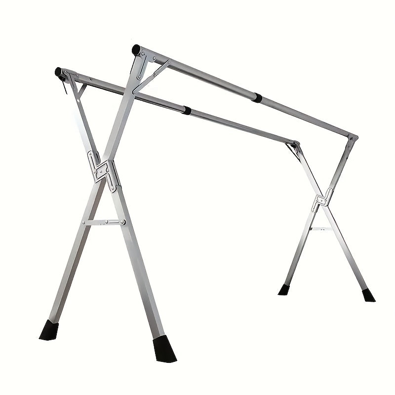 Foldable Metal Clothes Drying Rack with Adjustable Double Rods and Windproof Hooks