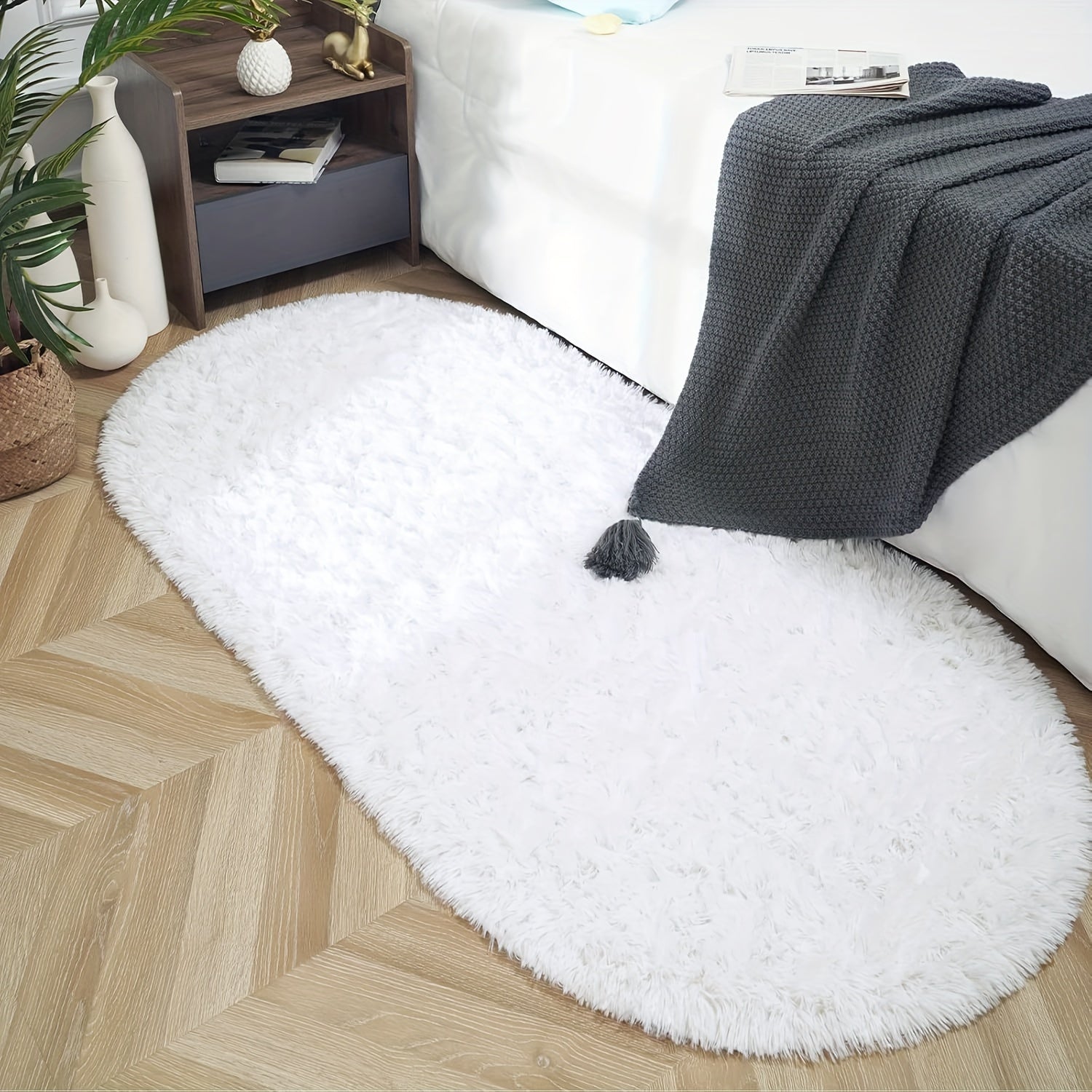 Soft Fluffy Oval Shaggy Area Rug for Bedroom Living Room with Thick Sponge
