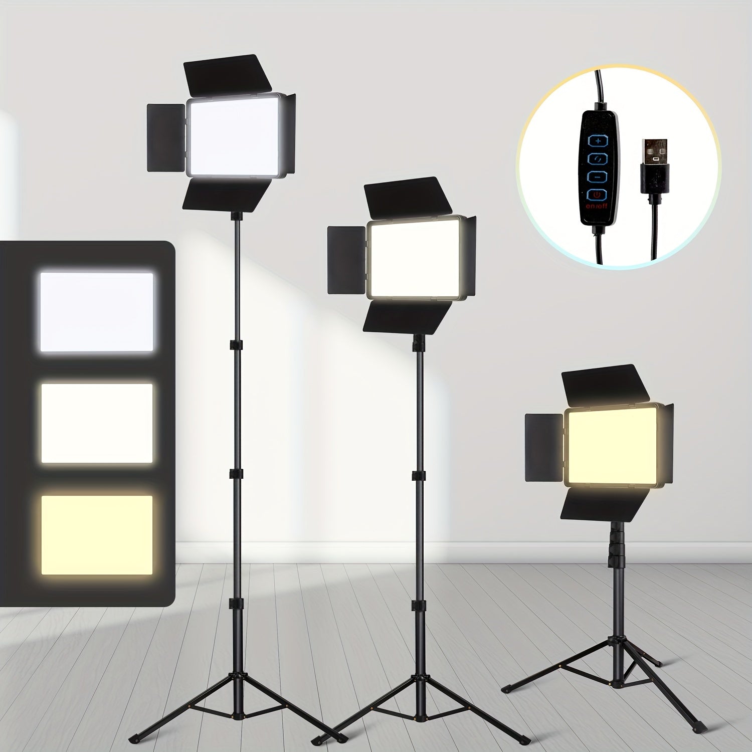 10-Inch LED Square Ring Light with Adjustable Tripod Stand USB Powered 3 Color Temperatures for Studio Photography and Live Streaming