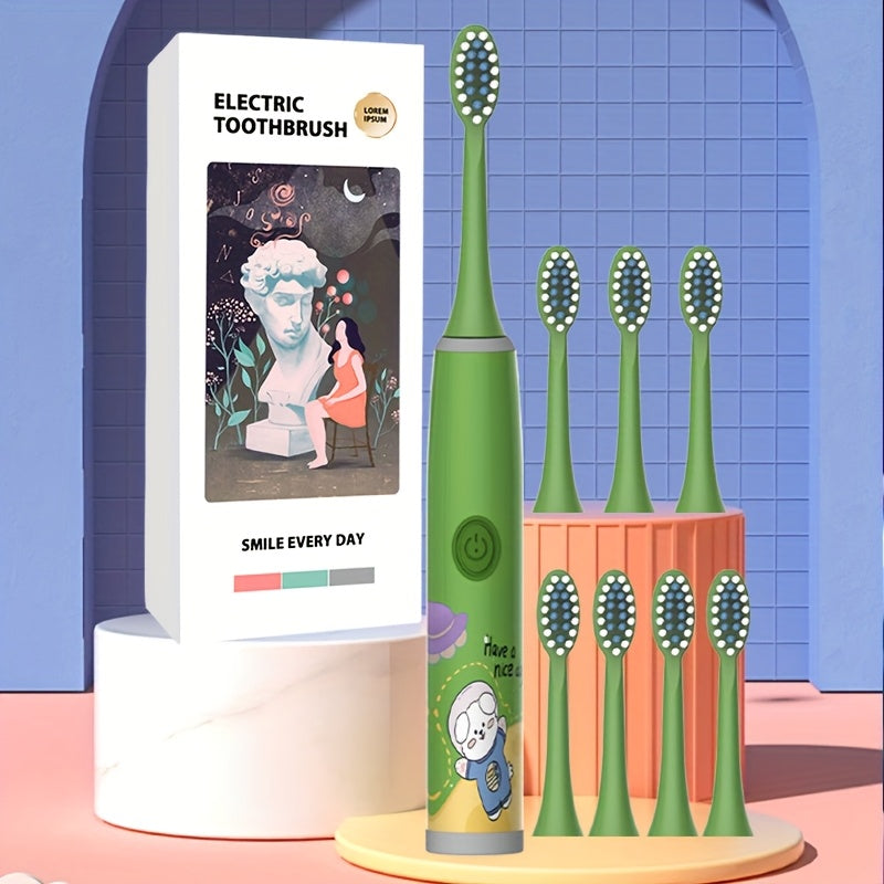 Bolalar uchun elektr tish cho'tkasi yumshoq cho'tka sochlari batareya uslubi kosmik dizayni 4-8 ta cho'tka boshlarini o'z ichiga oladi