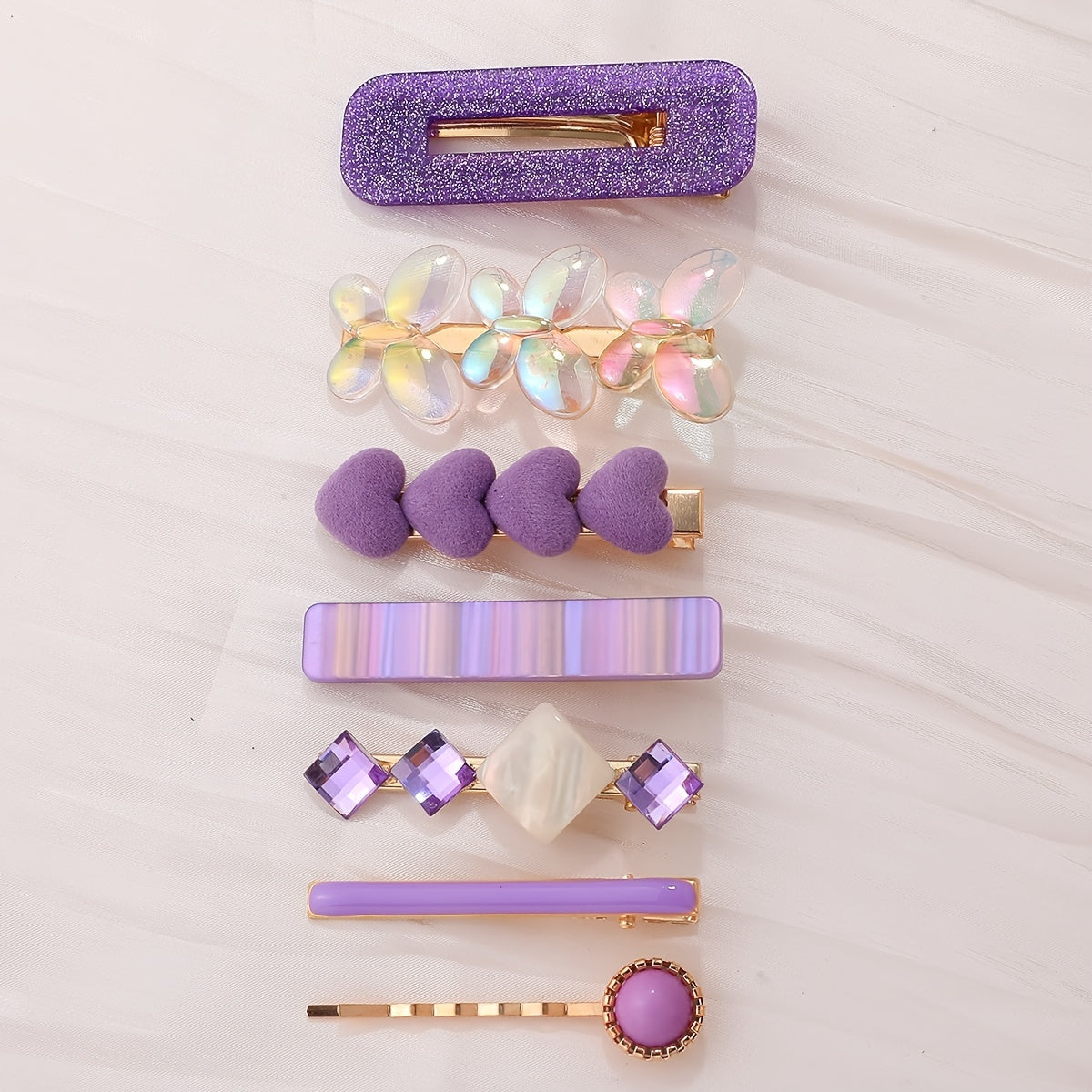 Multi-Color Love Design Butterfly Hair Clips Set of 7 for Girls