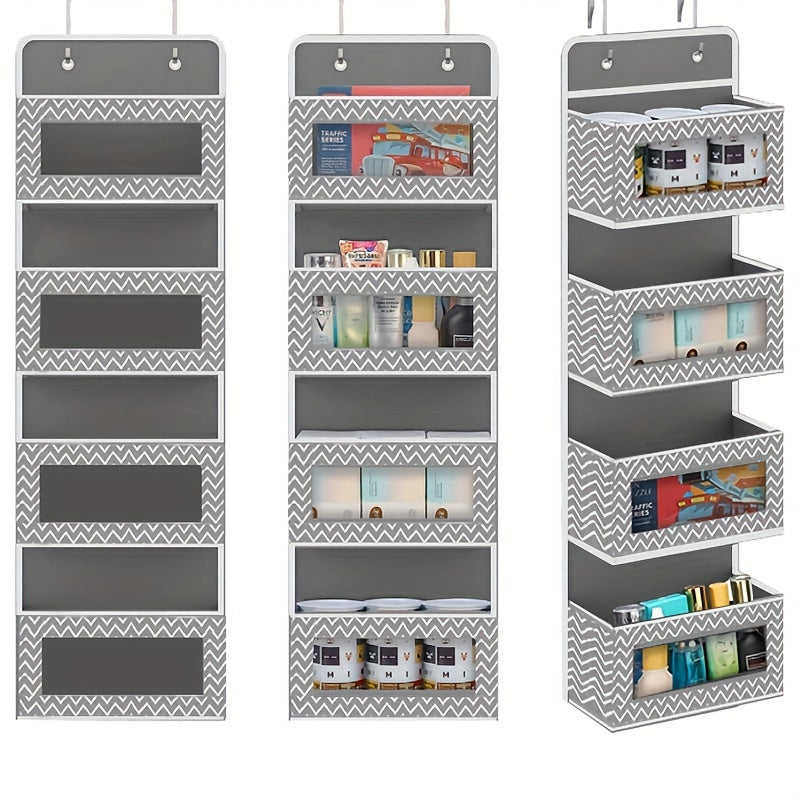 4-Tier Door Hanging Organizer with Clear Window Steel Hook Space Saving Storage for Bathroom Nursery Bedroom Toys