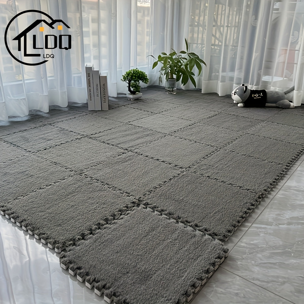 12pcs Foam Puzzle Floor Mats Interlocking Rugs Gray Quilted Anti-Slip Cushioned for Bedroom Crawling