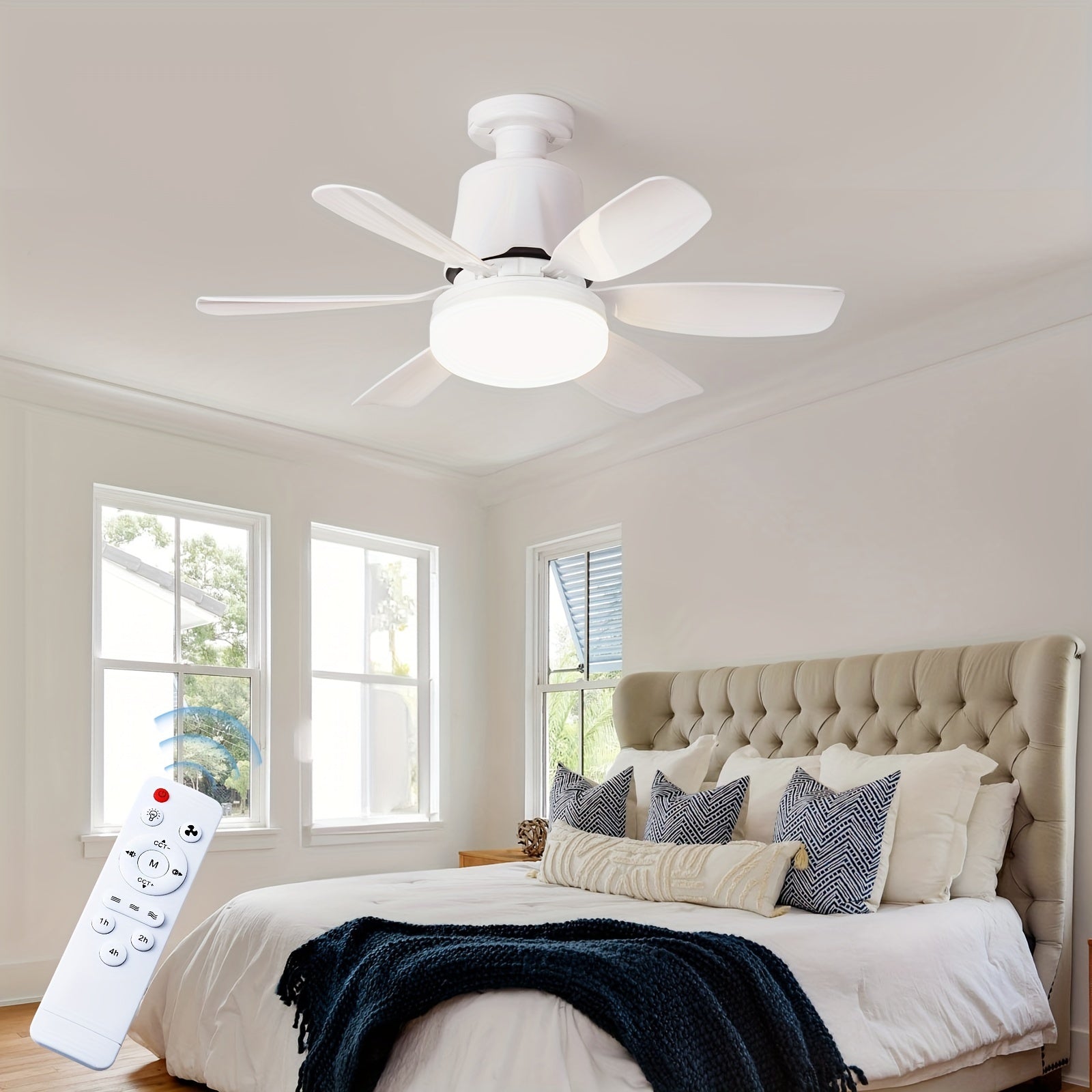 2pcs Socket Fan Light with Remote Control E26 E27 Dimmable LED for Bedroom