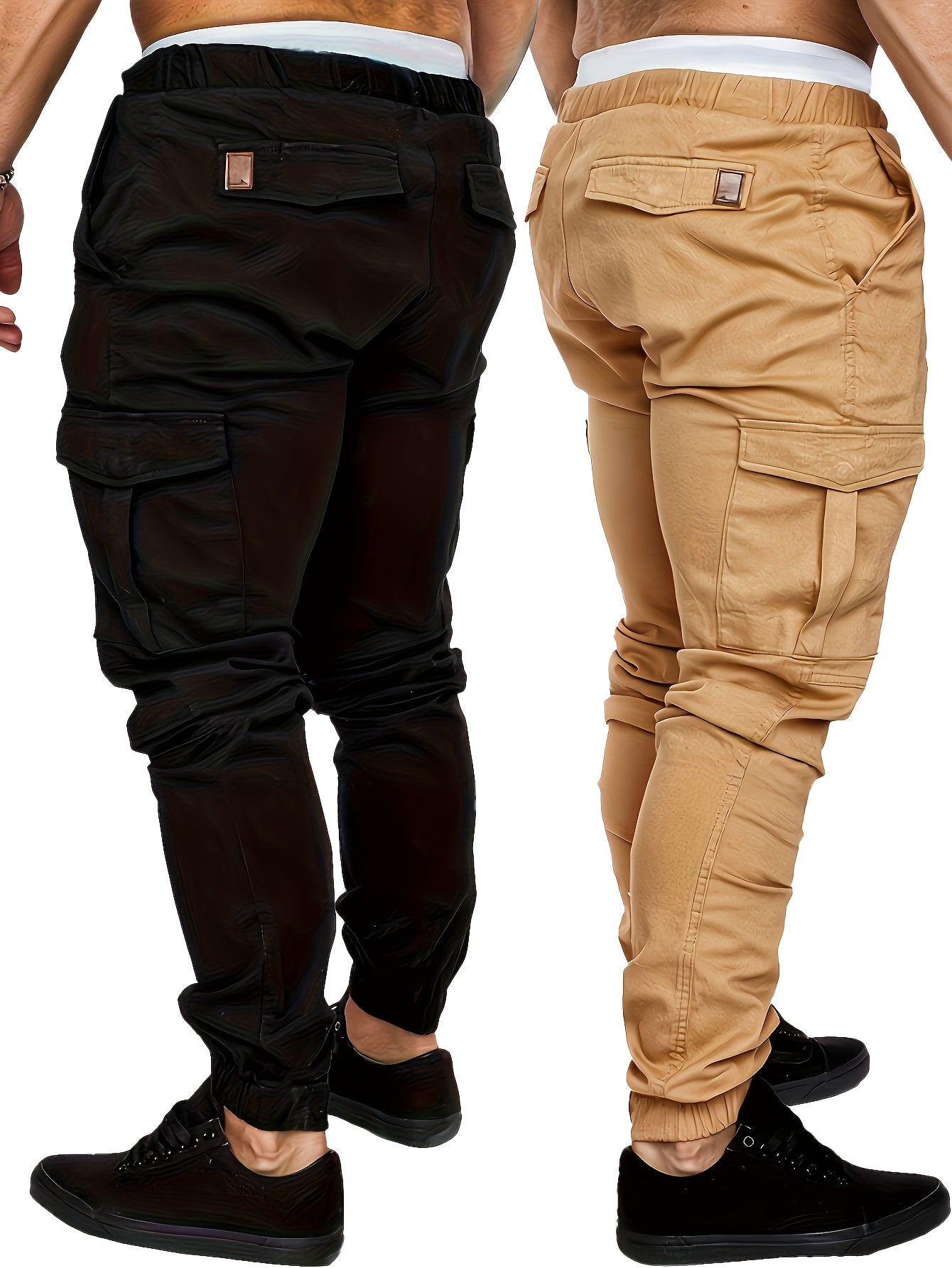 Men's Cargo Pants Set Cotton Solid Color Drawstring Waist Regular Fit All-Season