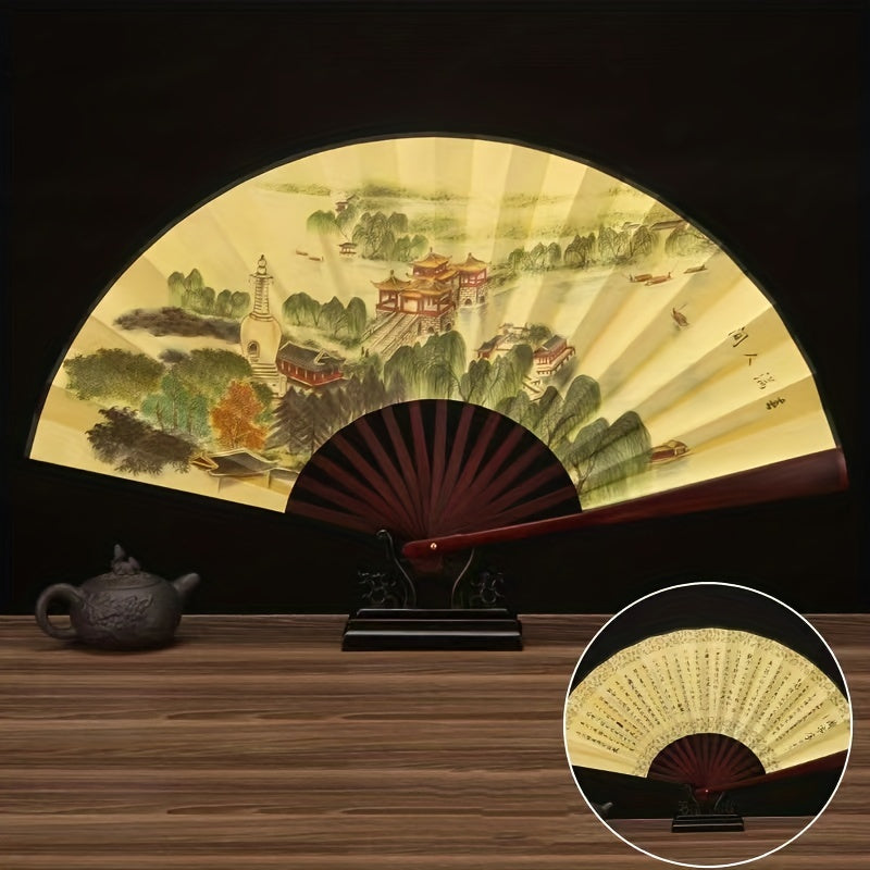 Large Wooden Handheld Fan with Elegant Asian Design for Home Decor and Cooling