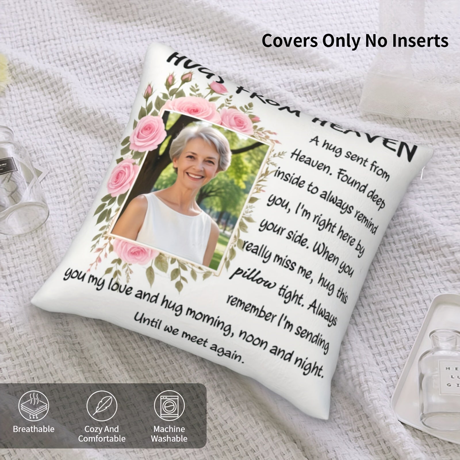 Подарите объятие с небес с нашей индивидуальной персонализированной подушкой - с розовыми розами, вашей любимой фотографией и персонализированным чехлом - трогательный подарок на память.