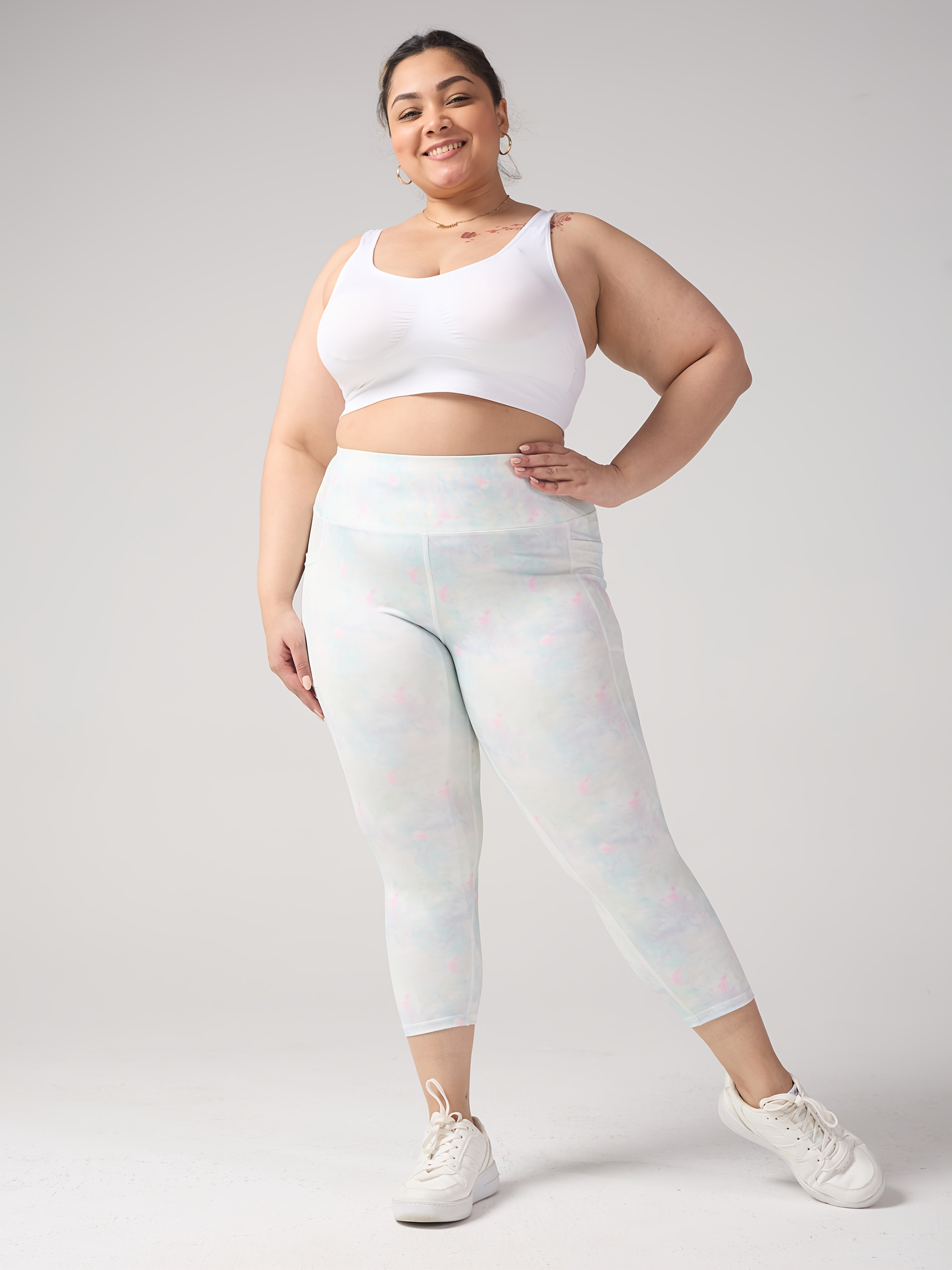 Women's Plus Size Cloud Pattern Capri Leggings High Waist Pilling-Resistant