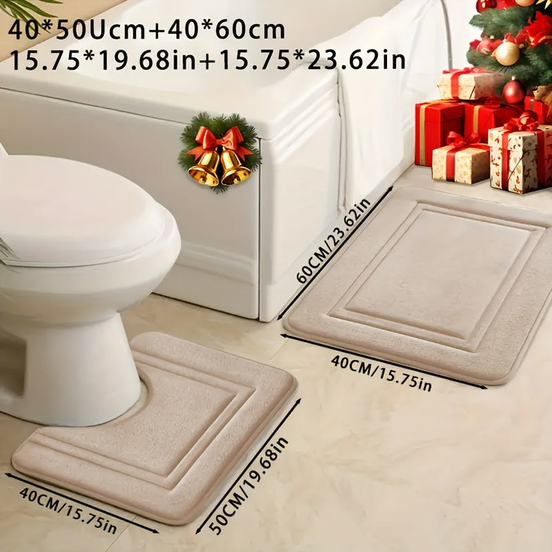 Coral Fleece Bath Mats 2-Pack Non-Slip Absorbent Knit Polyester 530gsm 1.3cm Thick