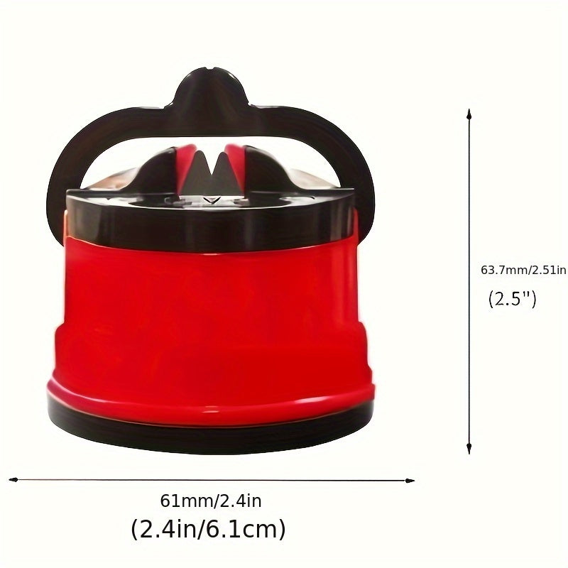 Черный и красный точильщик для ножей с присоской - простое в использовании устройство для заточки ножей, без необходимости батареек.