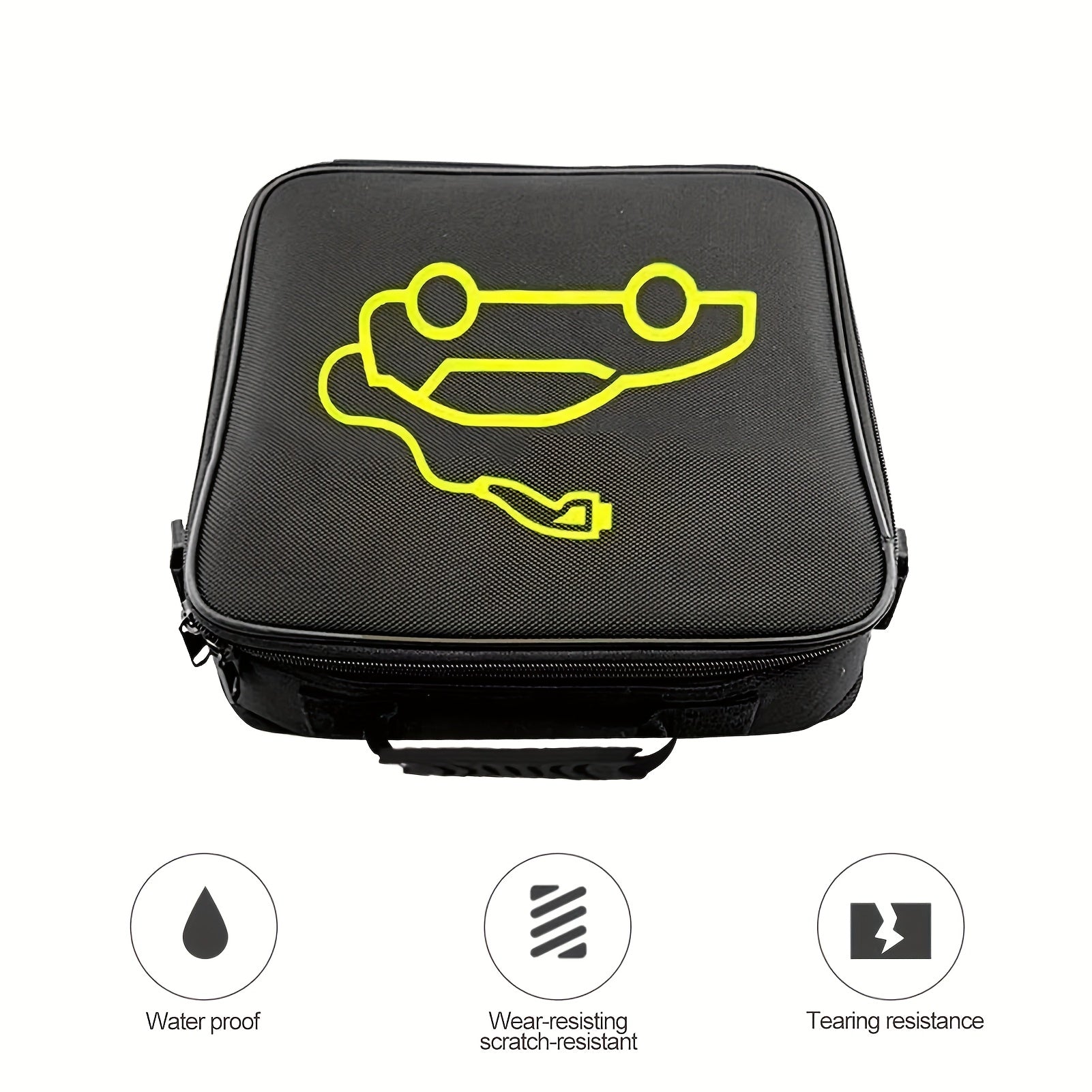 Electric Vehicle Charger Storage Bag Polyester Organizer with Green Wheel Design