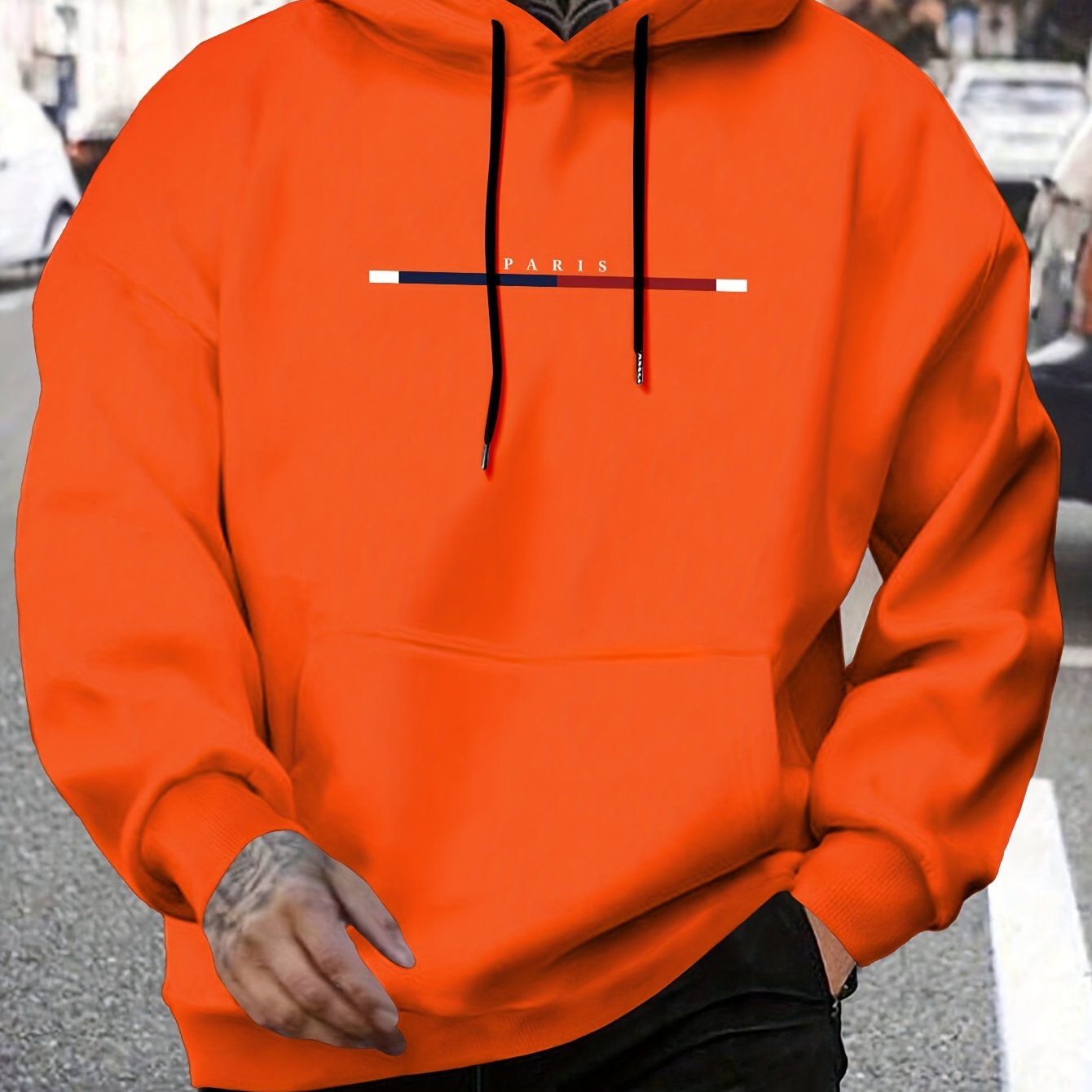 Men's Plus Size Casual Hoodie with Random Print Polyester Knit Long Sleeve Streetwear