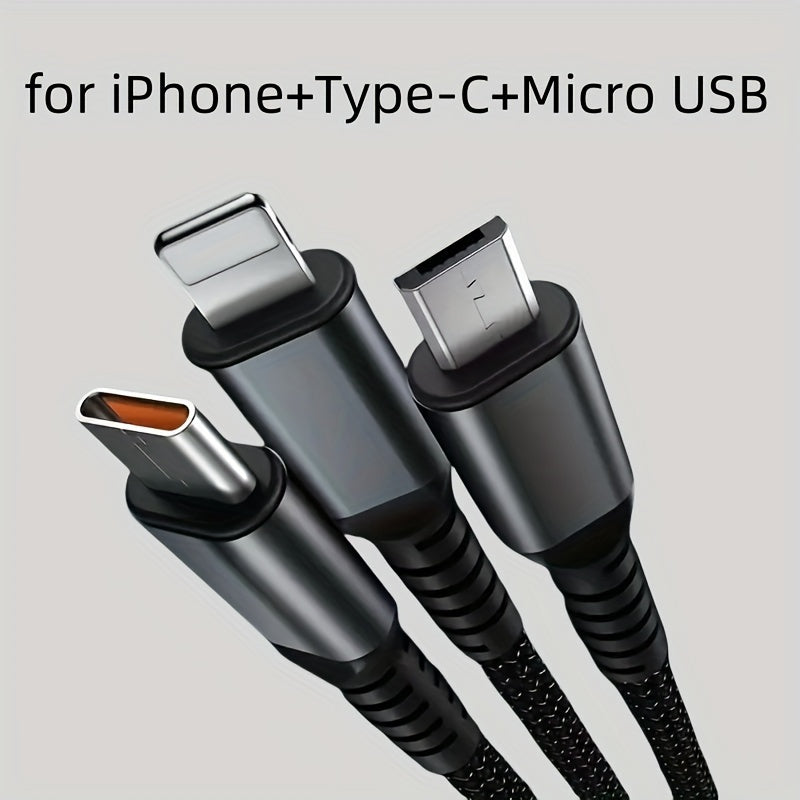 Universal 3-in-1 tez zaryadlash kabeli 1.2m Micro USB-C uchun smartfon