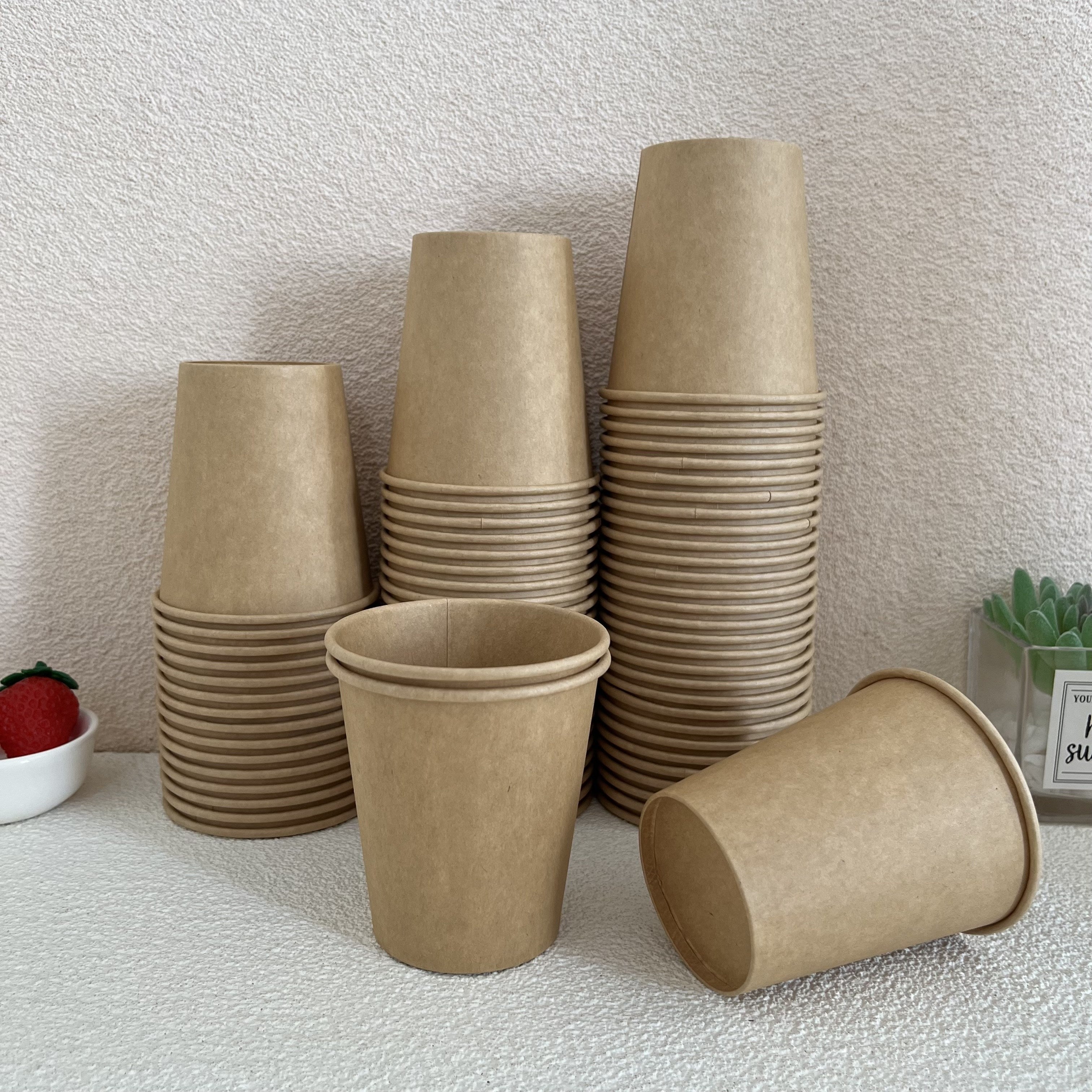 Pack of 50 Thickened Disposable Kraft Paper Cups 7/8 Oz for Coffee and Beverages