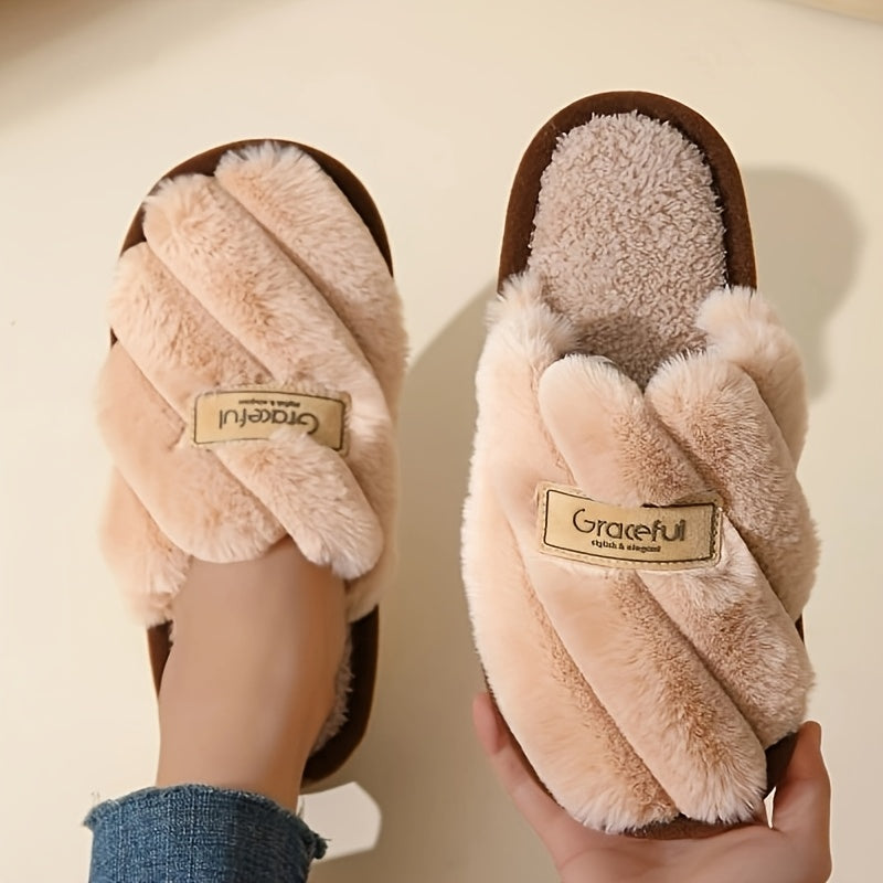 Women's Plush Faux Rabbit Fur-Lined Slip-On Indoor House Shoes
