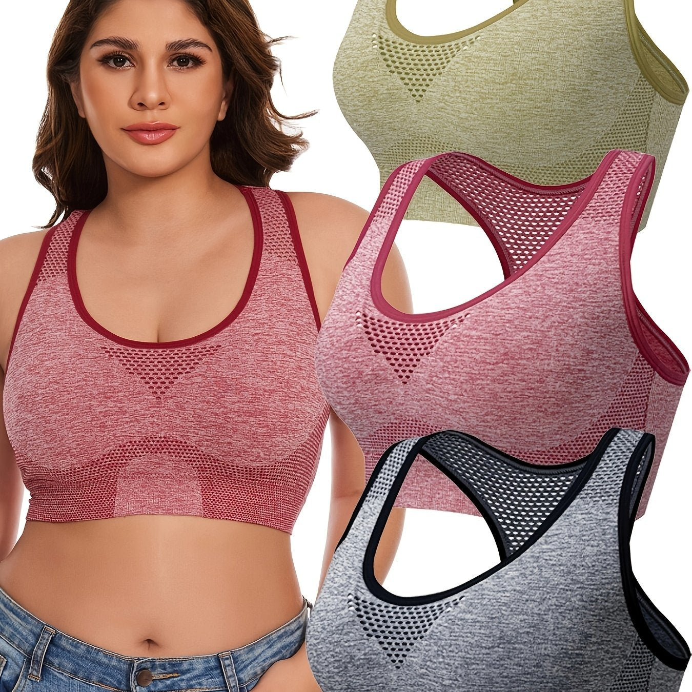 Women's Plus Size Sports Bras Polyamide Mesh Low Support Removable Padding