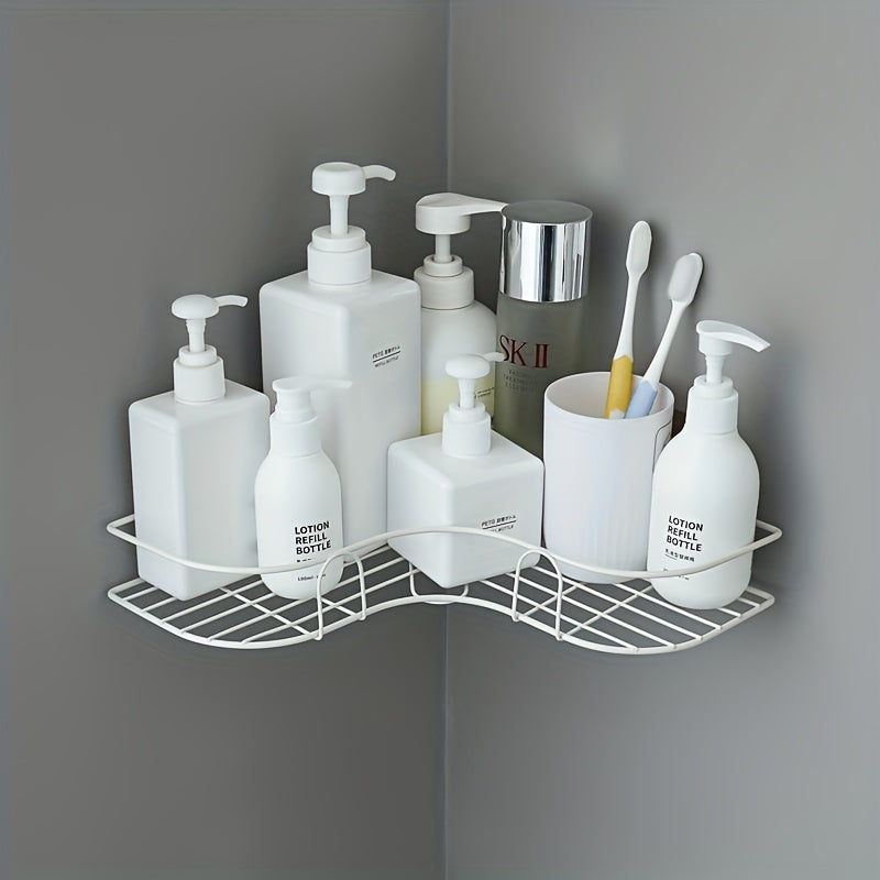 Rust-Proof Wrought Iron Wall-Mounted Triangular Shower Caddy with 2 Shelves