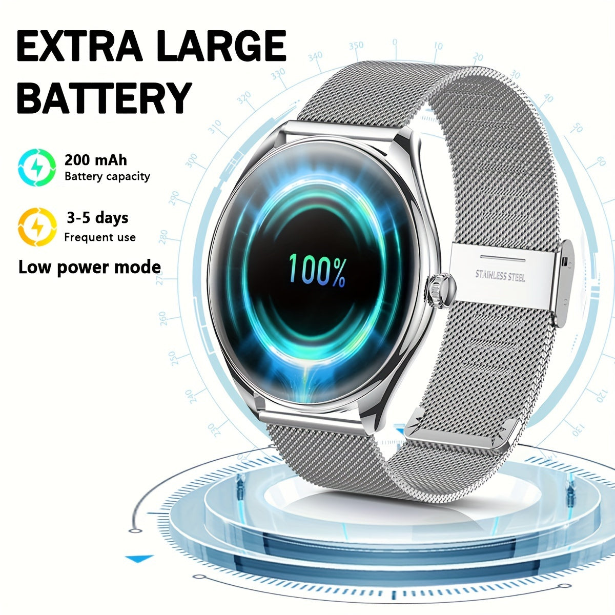 Ultra-Thin Smart Watch with Call Function Stainless Steel Fitness Tracker 100+ Sport Modes