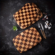 Checkered Pattern Rubber Wood Cutting Board Double-Sided Food Safe Chopping Block