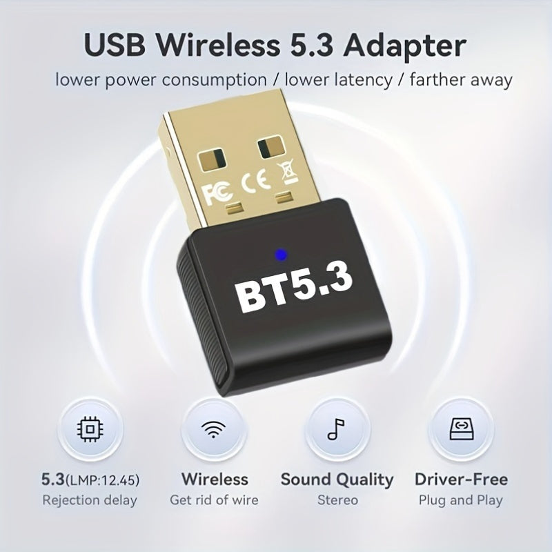 USB Беспроводной адаптер 5.3 для ПК, гарнитуры, клавиатуры, мыши, колонок - Подключи и работай, совместим с Windows 11/10/8.1, обратно совместим с предыдущими версиями, поддерживает 7 устройств, без батареи