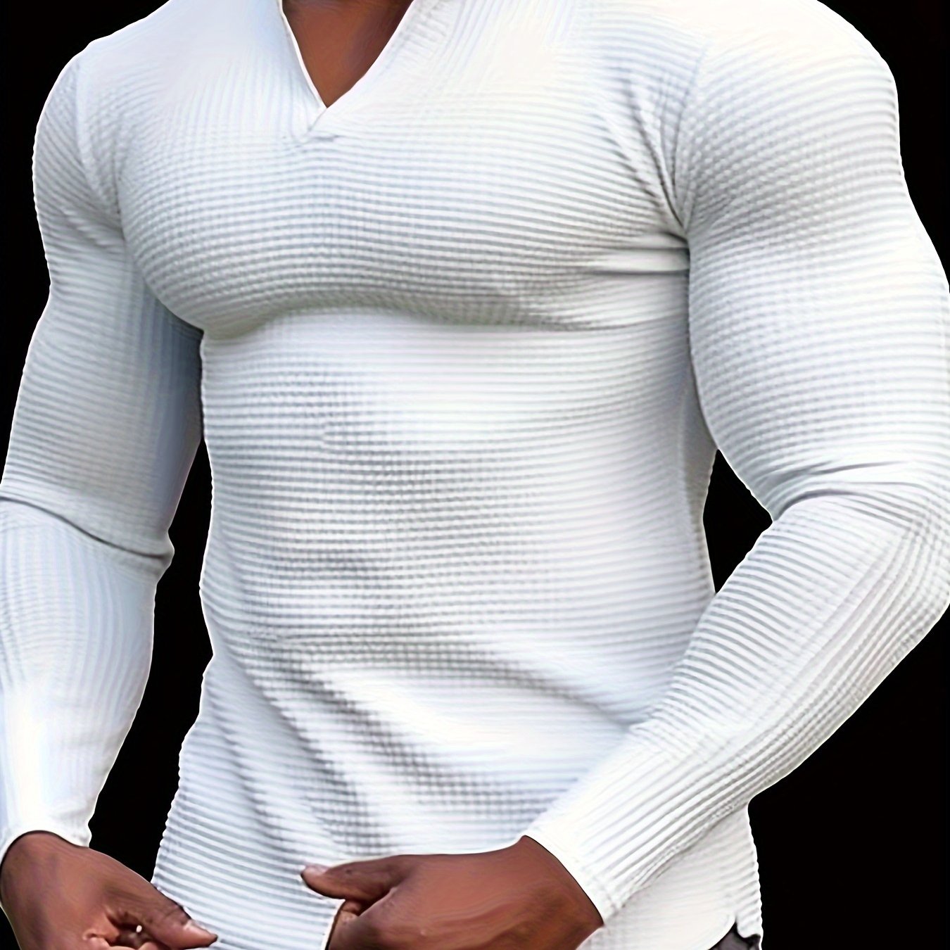 Men's Waffle V-Neck Long Sleeve T-Shirt Polyester Solid Color Casual Active Wear