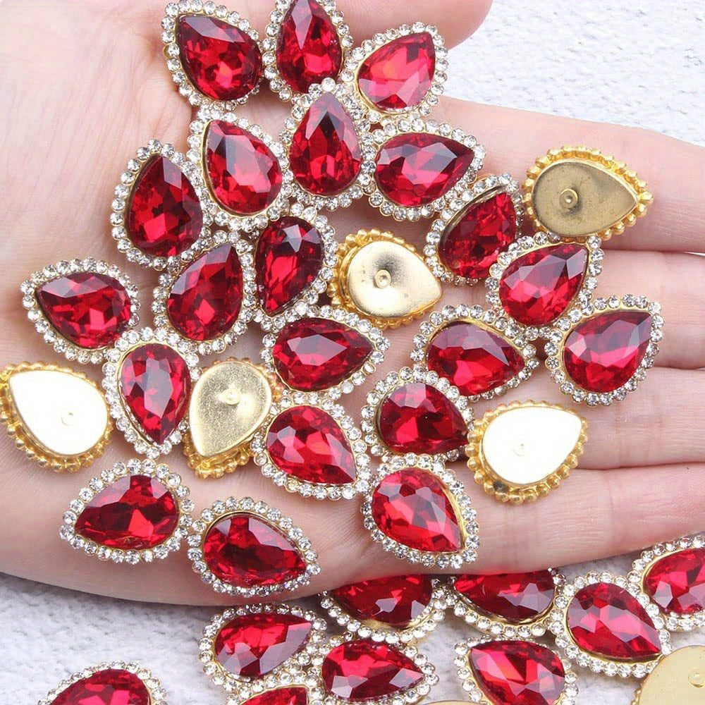 30 Pieces Tear Drop Acrylic Rhinestone Metal Embellishments for DIY Crafts Wedding Dress Accessories