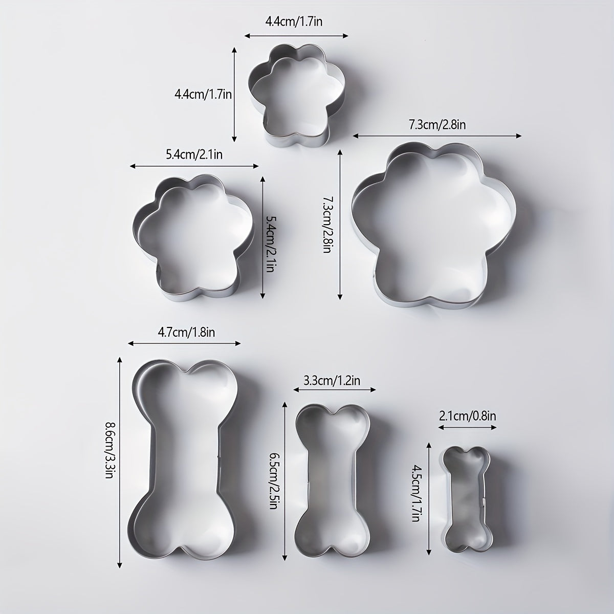 Set of 6 Stainless Steel Flower and Bone Cookie Cutters for Biscuits Vegetables and Fondant