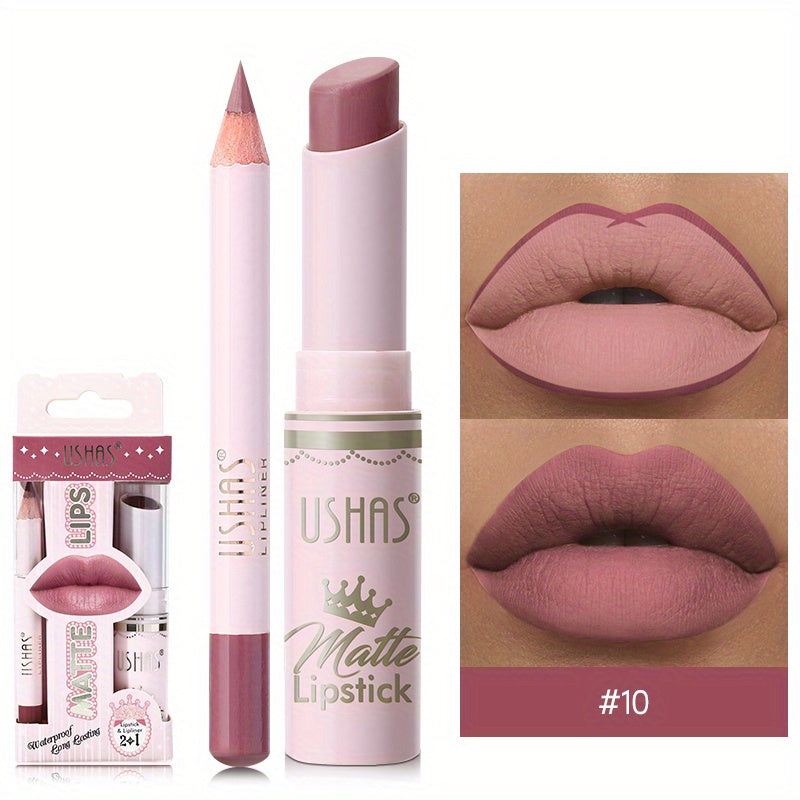 Women's Matte Liquid Lipstick and Lip Liner Set in 6 Colors Velvety Nude