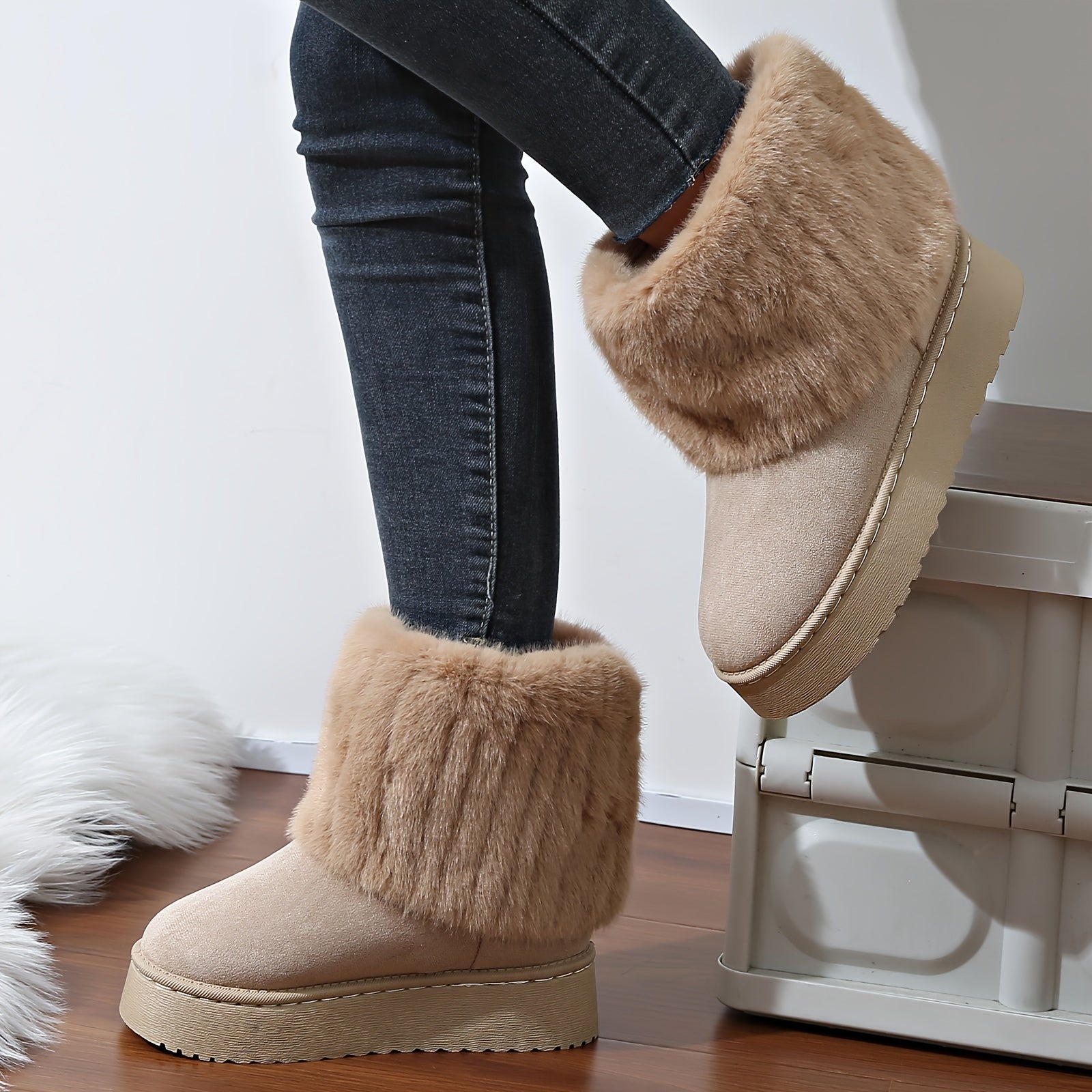 Women's Fluffy Winter Boots Platform Plush Lined Warm Snow Non-slip