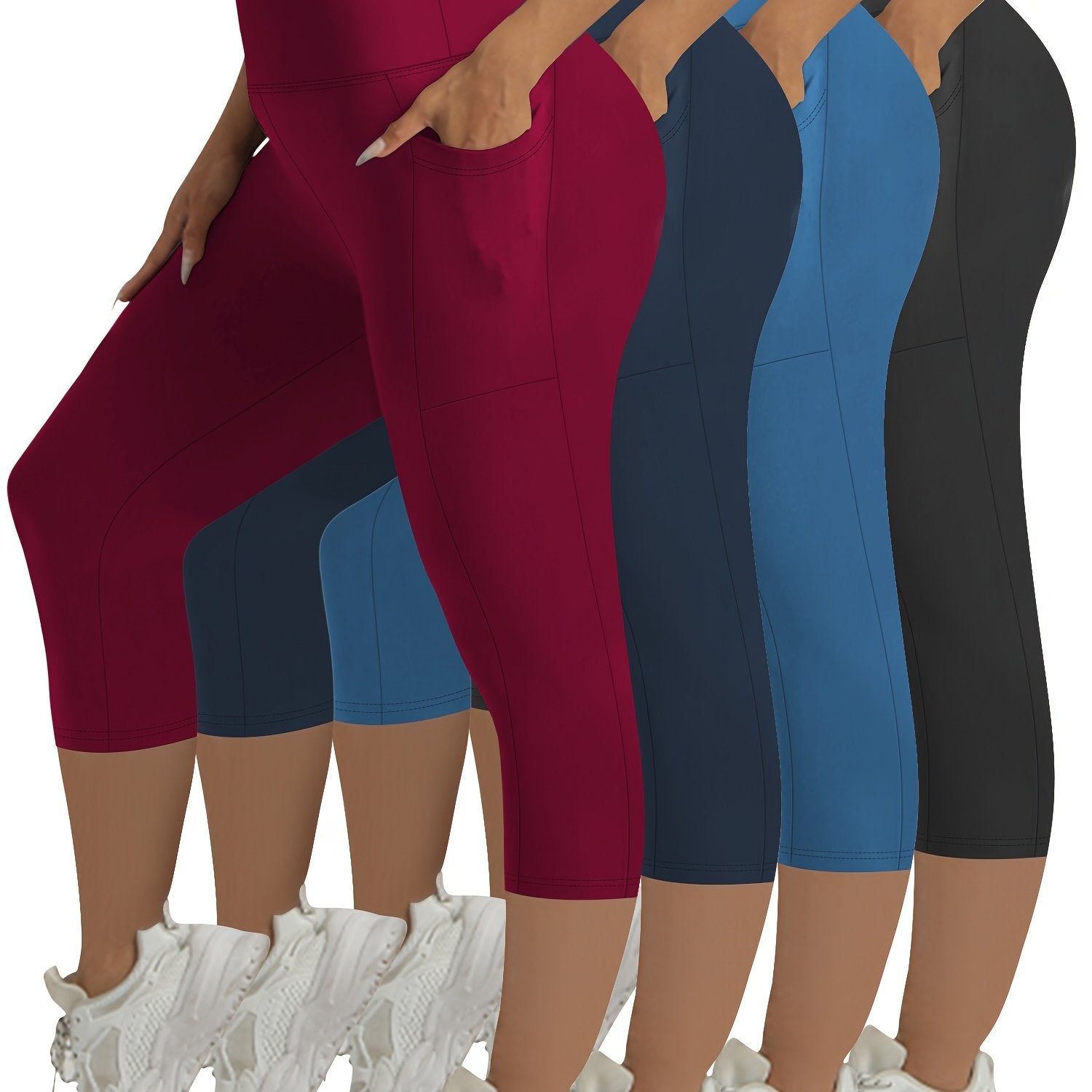 Plus Size High Elasticity Waist Lift Fitness Leggings 4-Pack for Running