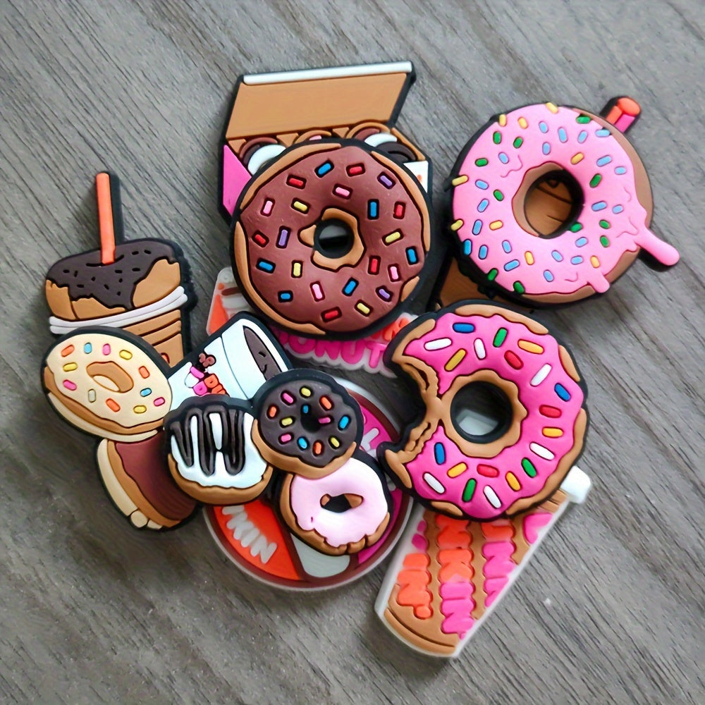 10Pcs Cartoon Food Donut Shoe Charms PVC Sandal Buckles Footwear Decor