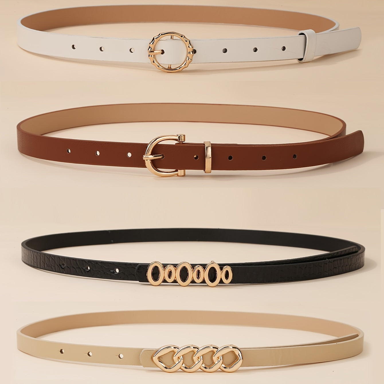 Women's Denim Skirt with Chain Buckle and Thin Belt Five-Pack for Daily Wear