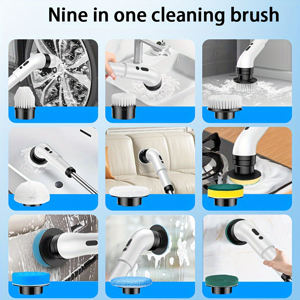 White Electric Cleaning Brush with Long Handle USB Rechargeable 2000mAh Battery