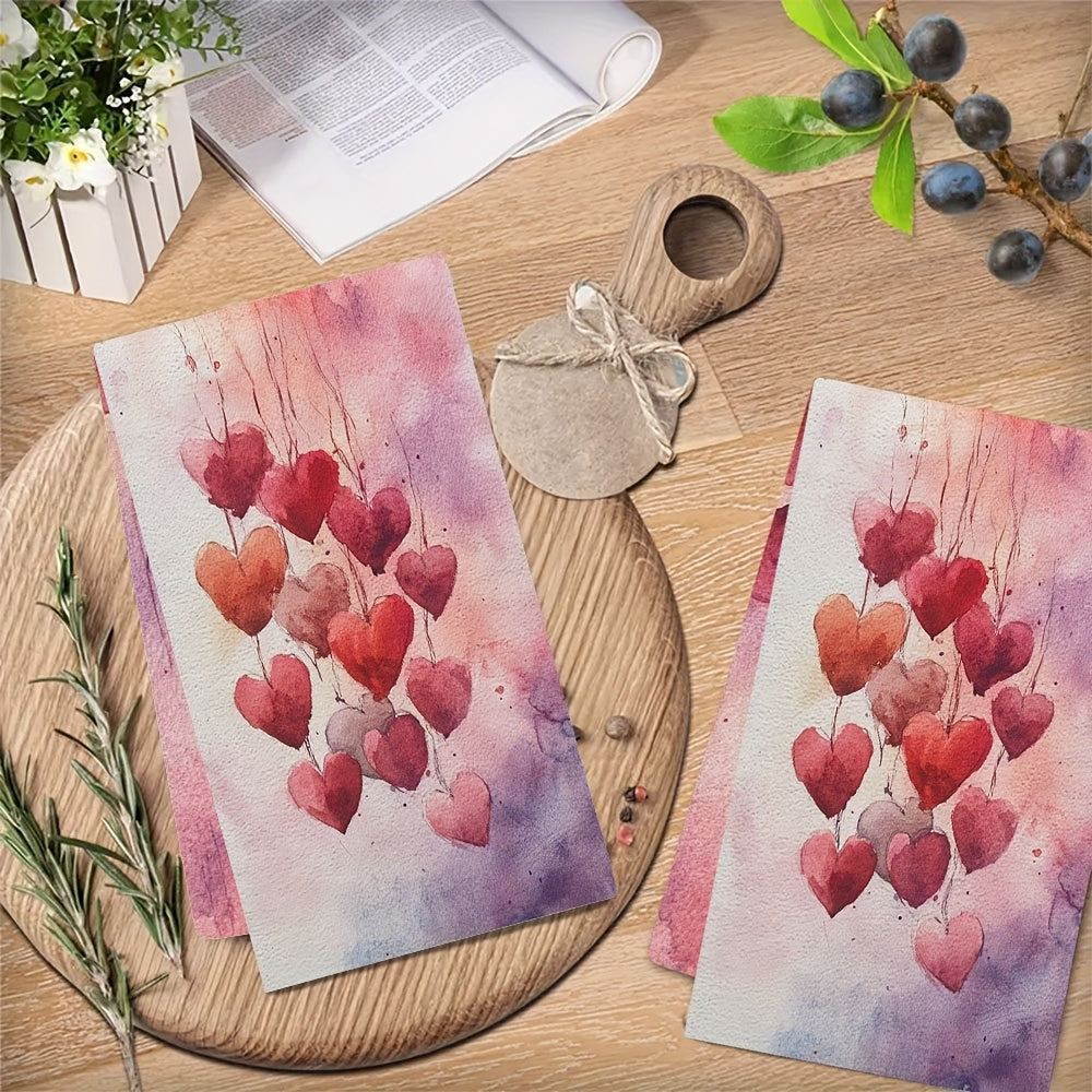 Juego de 2 toallas de cocina suaves con diseño de corazón y globo, absorbentes, 16x24 pulgadas