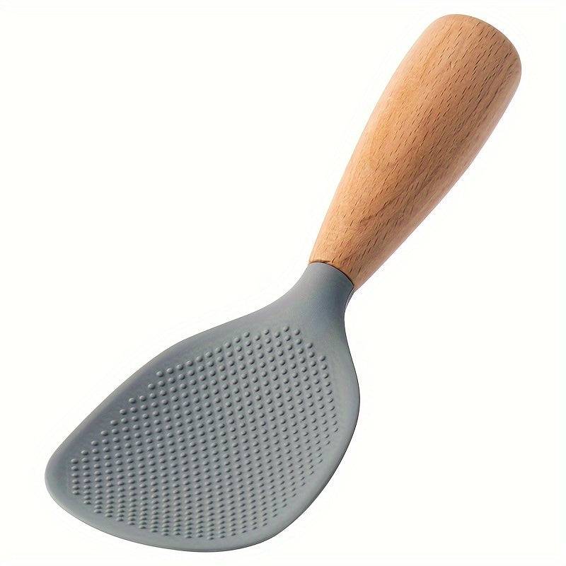 Heat Resistant Silicone Cooking Spoon with Wooden Handle for Non-Slip Kitchen Use