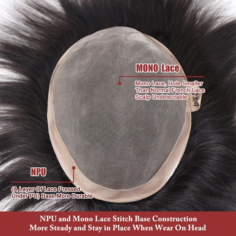 Men's Human Hair Wig with Mono Lace Cap Straight Hair All Ethnicities