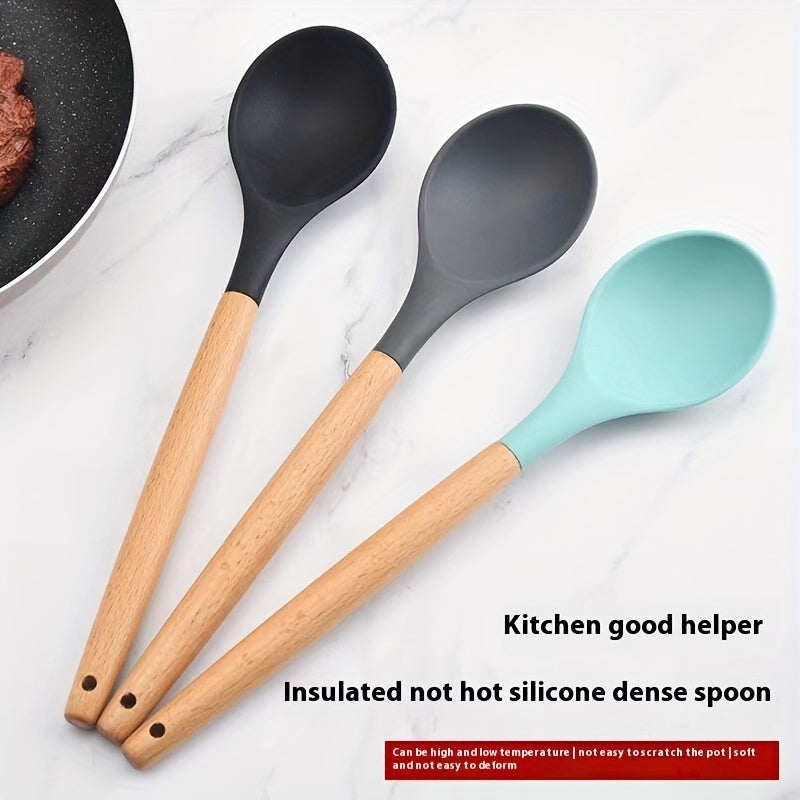 Wooden Handle Silicone Spoon Multipurpose Kitchen Tool for Mixing and Stirring