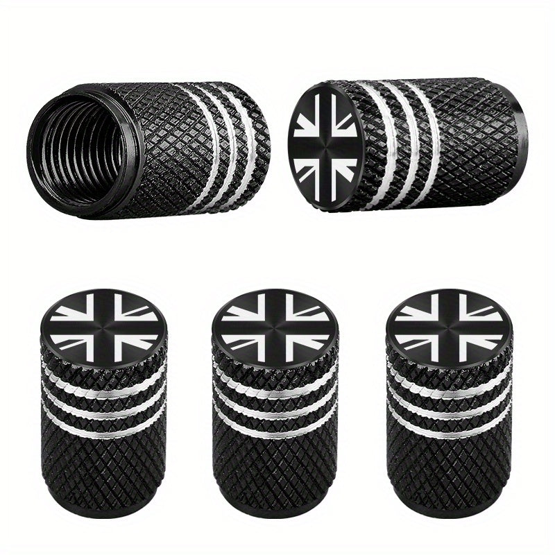 5pcs Aluminum Tire Valve Caps Black White Star Leakproof Corrosion-Resistant