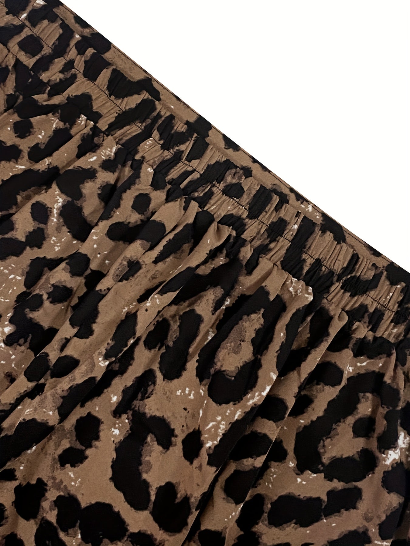 Women Leopard Print Maxi Skirt with Ruffled Hem, Stretchy Waist, Flowy