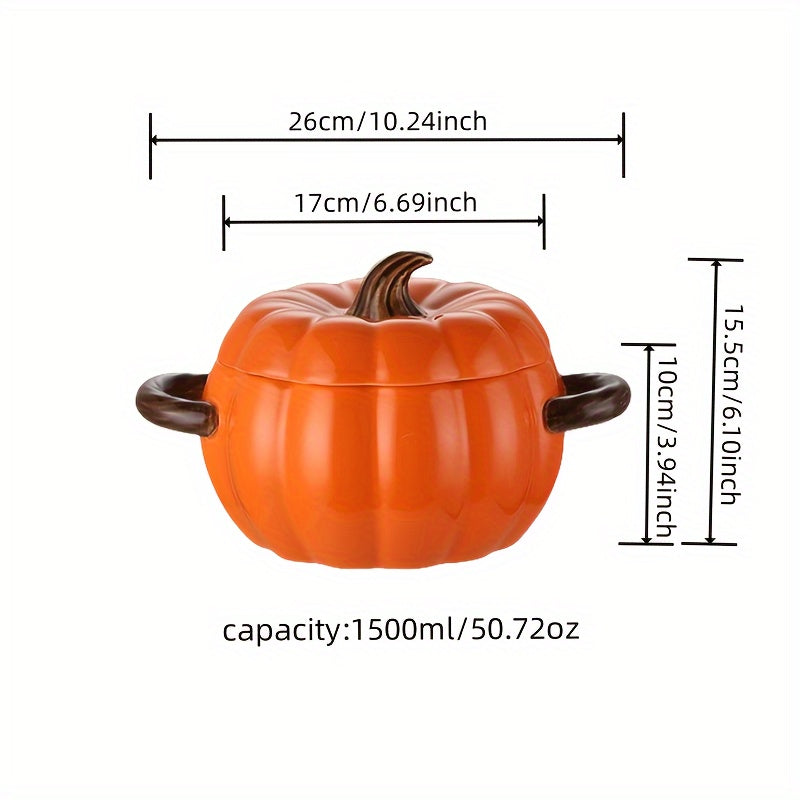 Ceramic Pumpkin-Shaped Soup Pot with Lid and Handles for Stews and Salads