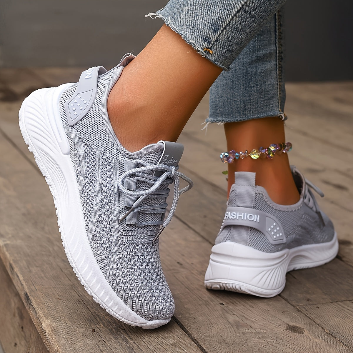 Women's Breathable Knit Sneakers Lightweight Casual Running Shoes Beige White Red