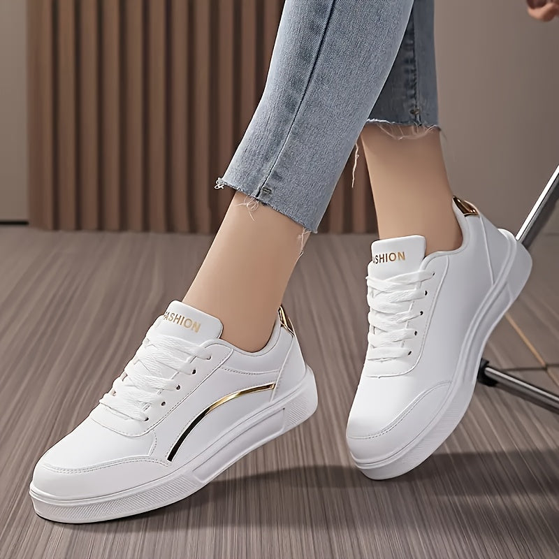 Women's White Lace-Up Sneakers - Lightweight, Casual, Plus-Size