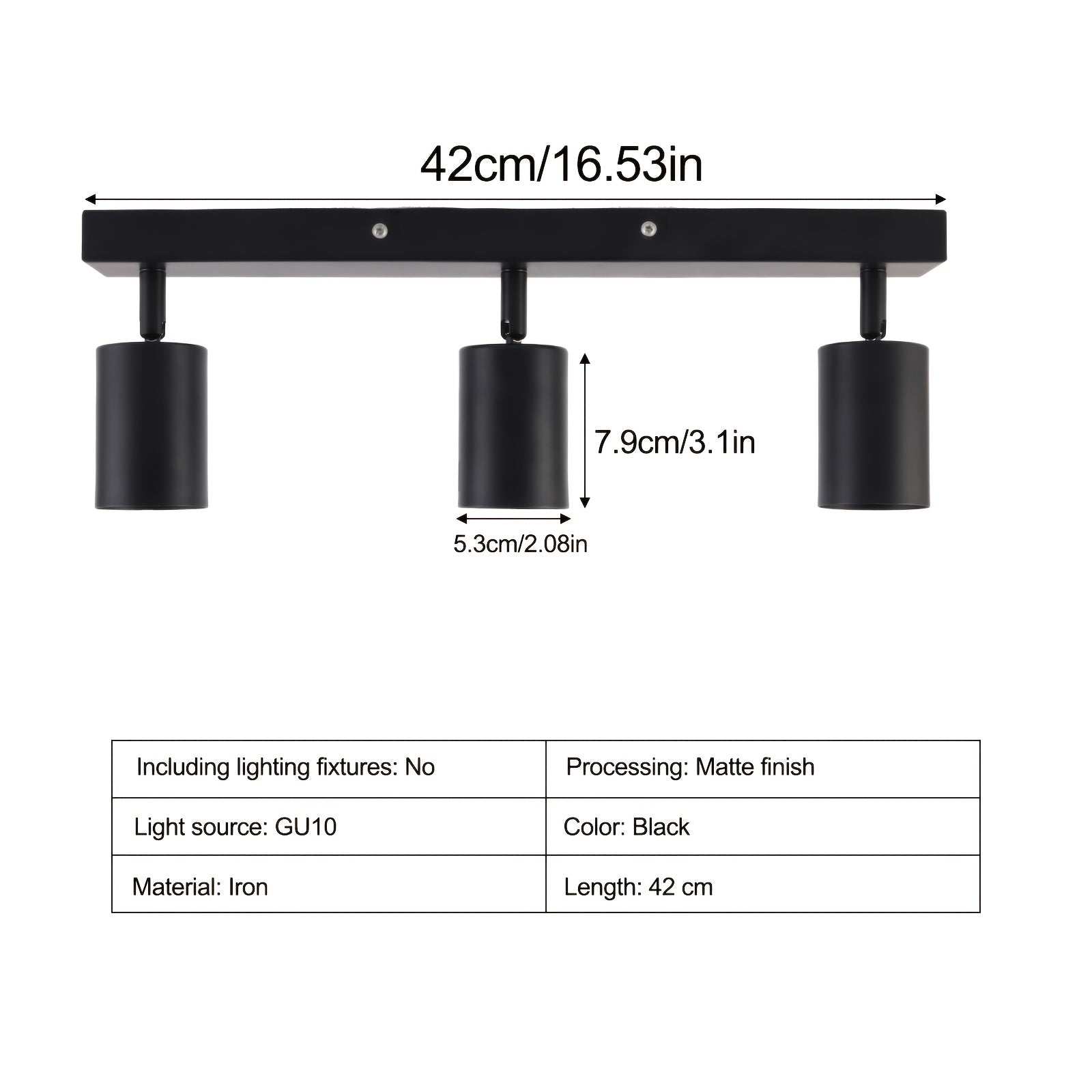 Modern Black LED Ceiling Spotlight with 350° Swivel 3-Bulb GU10 Wall Light