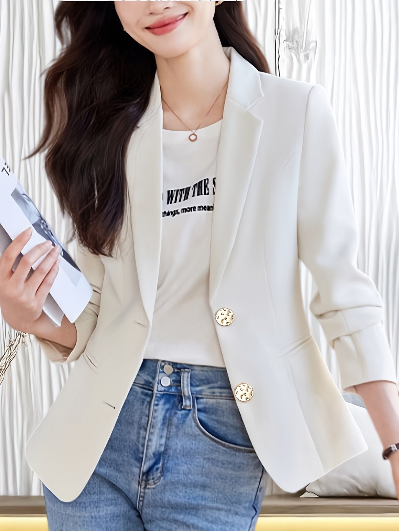 Plus Size Women's Blazer Long Sleeve Solid Color Business Casual Jacket