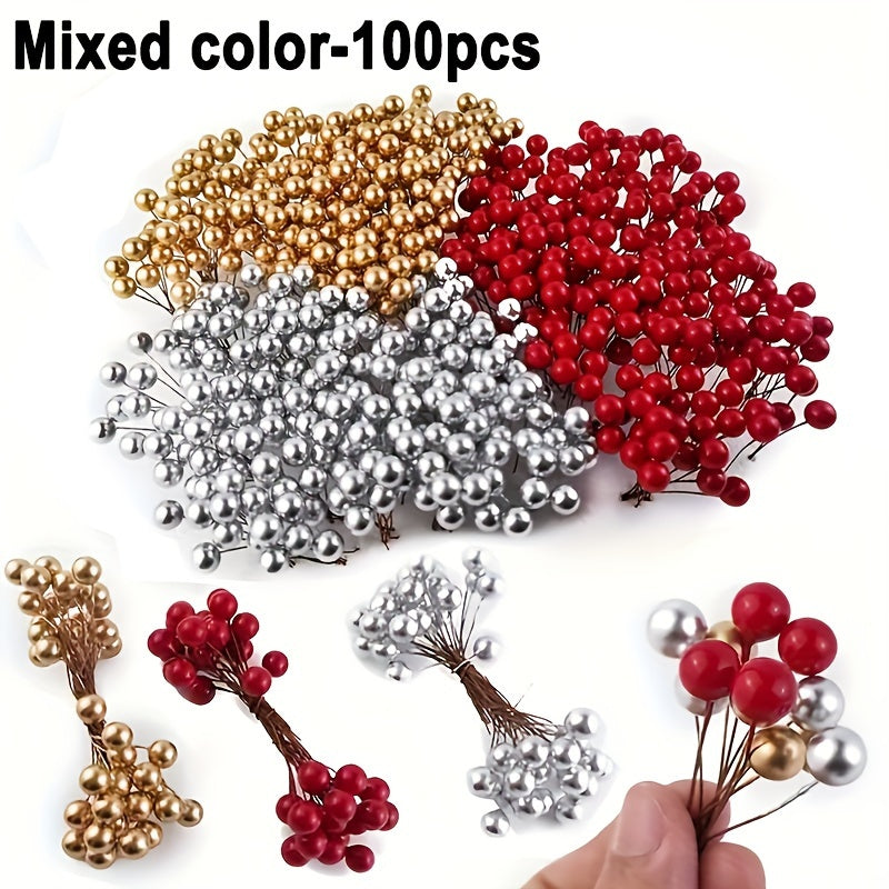 Artificial Berries Mix 100 Pieces for Holiday Decorating Wreaths and Crafts
