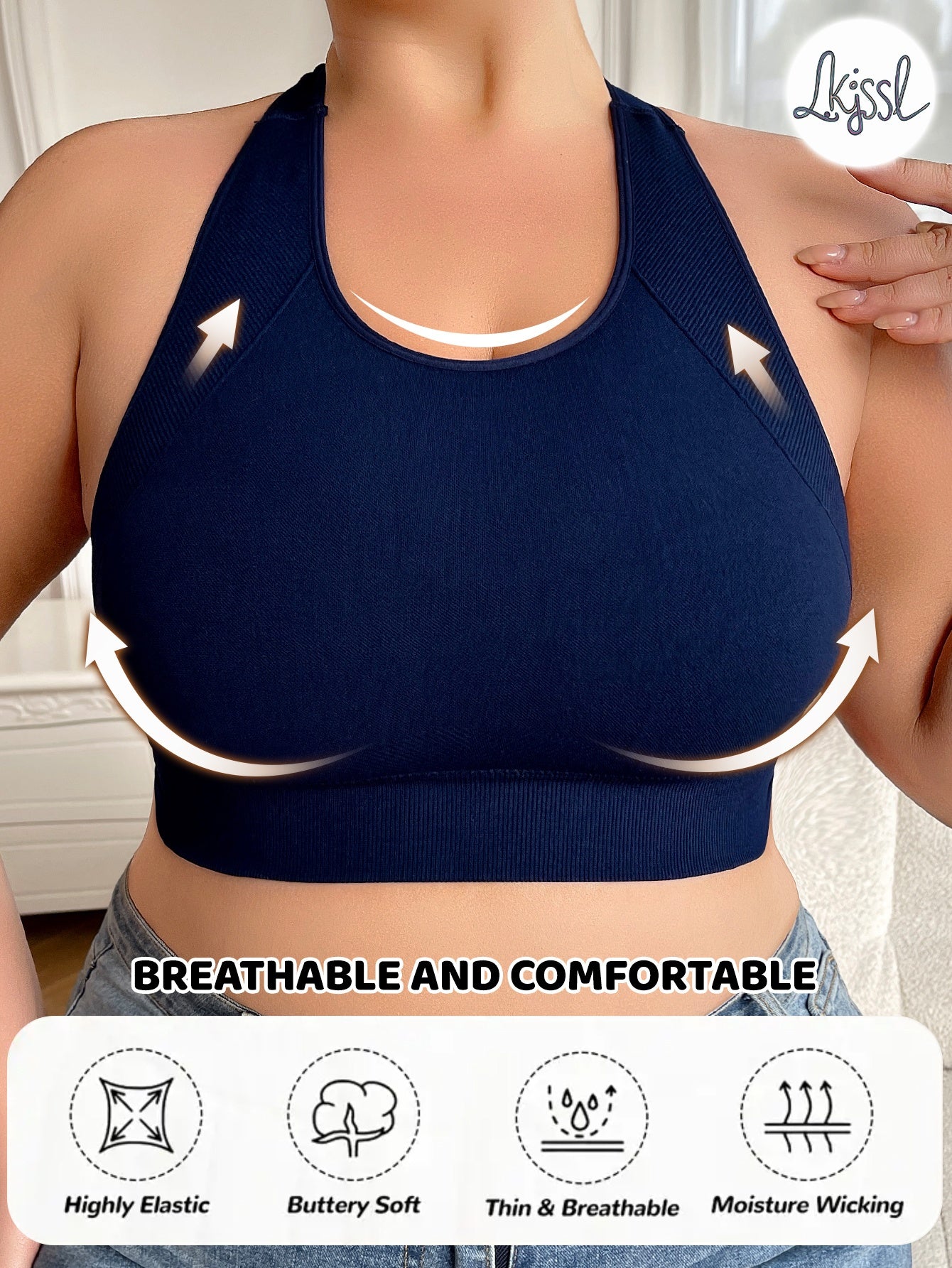 Women's Seamless Breathable Sports Bra Dark Blue for Yoga Running Casual