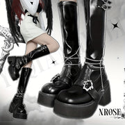 Women's Gothic Platform Boots Spicy Punk Shoes Black Leather