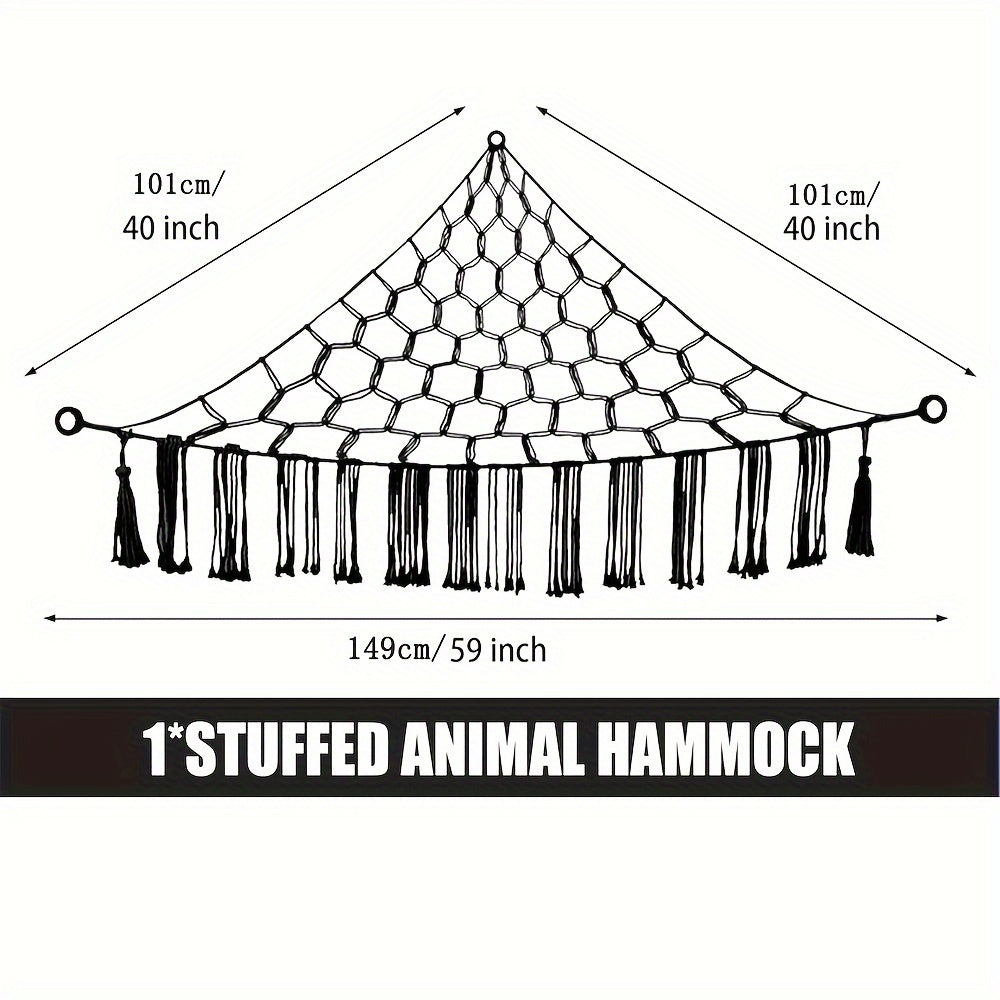 Large Capacity Black Bohemian Style Animal Hammock Hanging Net for Storage in Living Room Bedroom