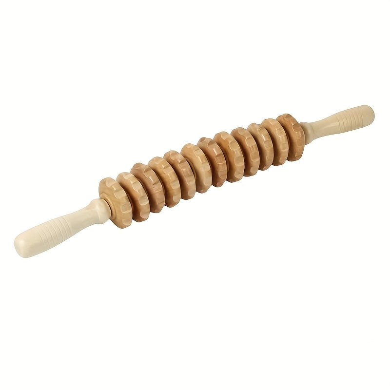 Wooden 12-Wheel Full Body Massage Roller Trigger Point Myofascial Therapy Deep Tissue