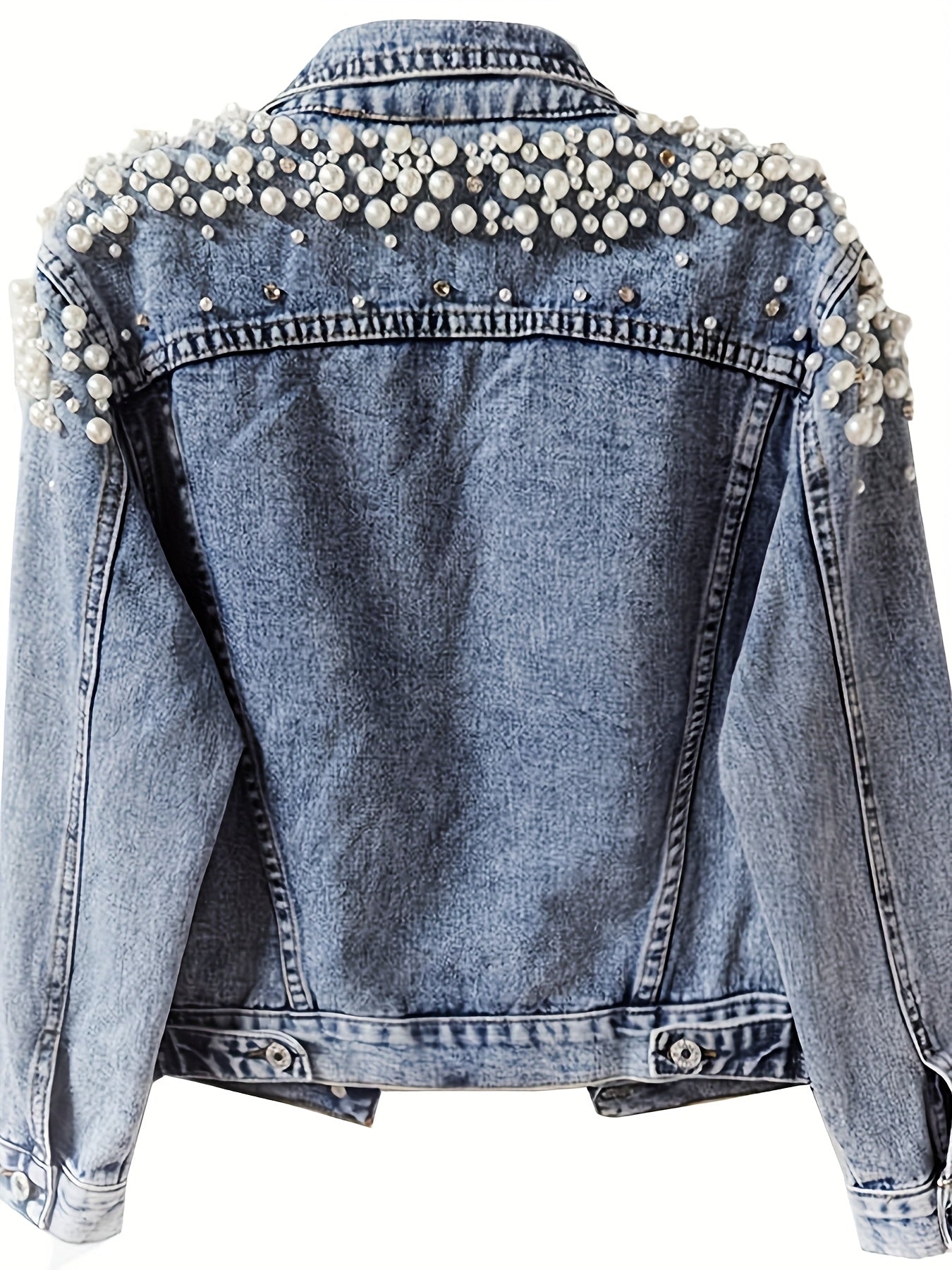Chaqueta vaquera para mujer con adornos de perlas y rhinestones, ropa exterior casual para primavera y otoño
